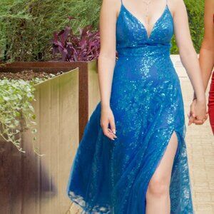 💙 Sparkly Blue Prom Dress | Corset Back Gown